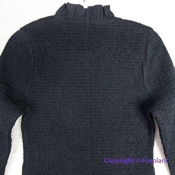 NEW J‎ CREW SMOCKED LG SLEEVE BUTTON UP RUFFLE MINI DRESS black, M - Picture 12 of 16